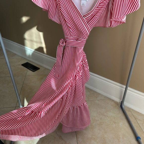 Club Monaco Vintage Cherry Red Wrap Dress w/ Drop-Shoulder - Picture 3 of 4